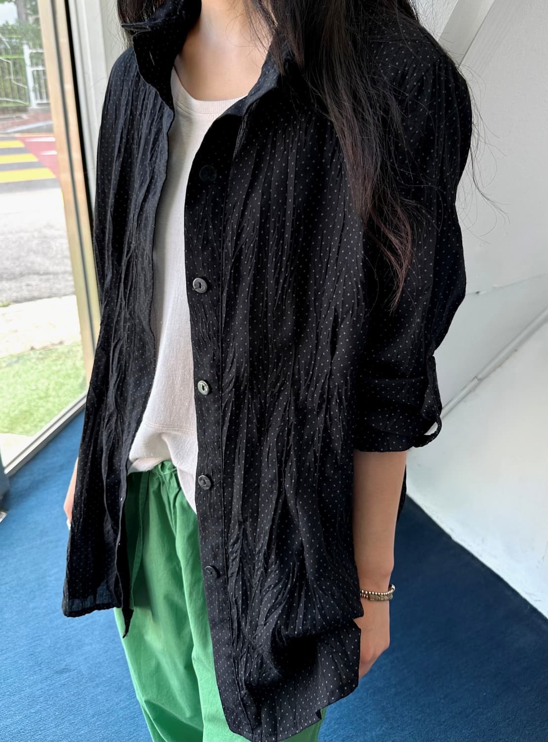 65/35 Light fabric crinkled loose shirt  상품이미지1
