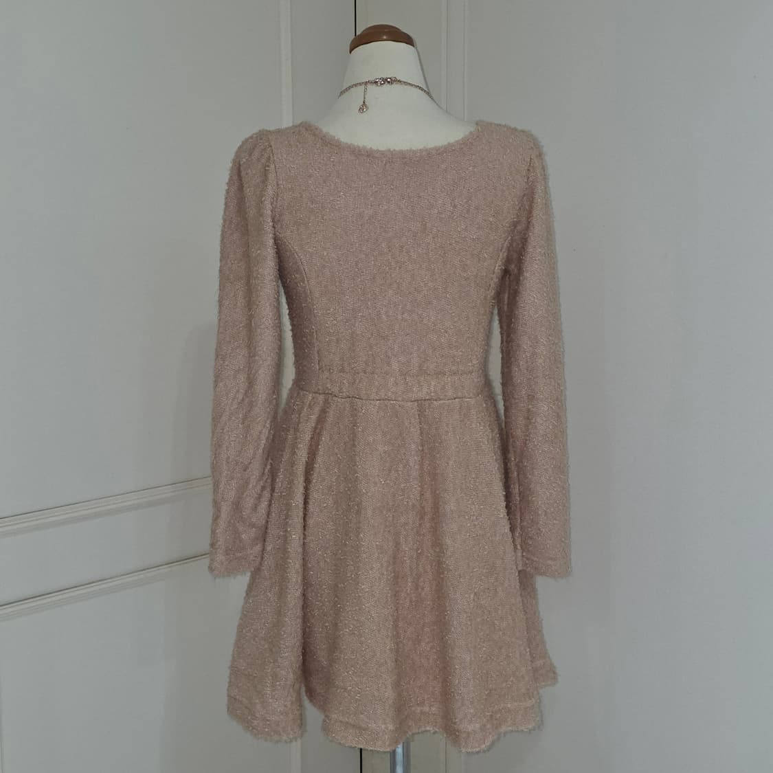 earth nusic)일본빈티지 핑크 히메갸루 부클 플레어 니트 원피스 상품이미지3