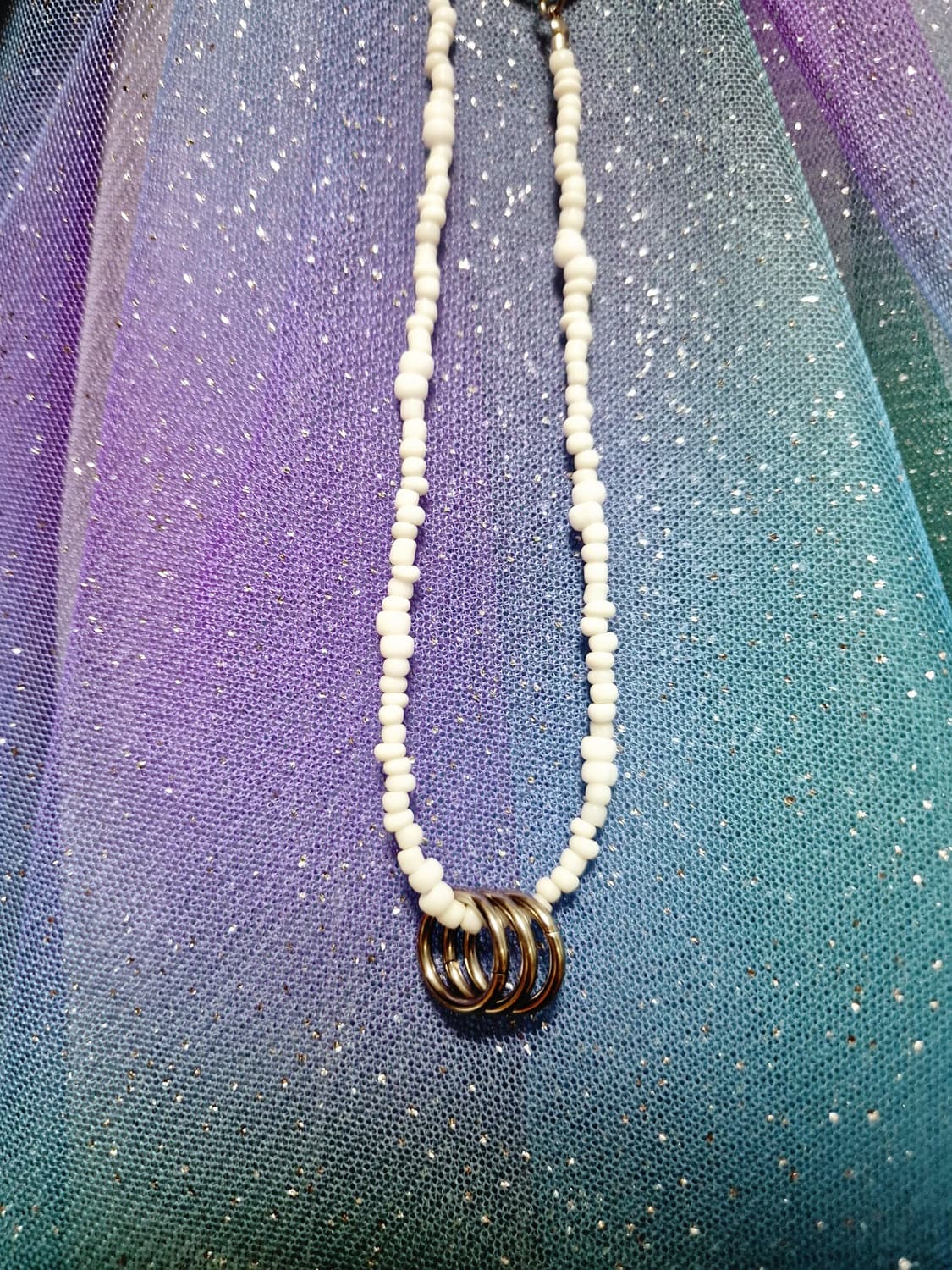 핸드메이드 화이트 비즈 써클 펜던트 토글바 목걸이 상품이미지6