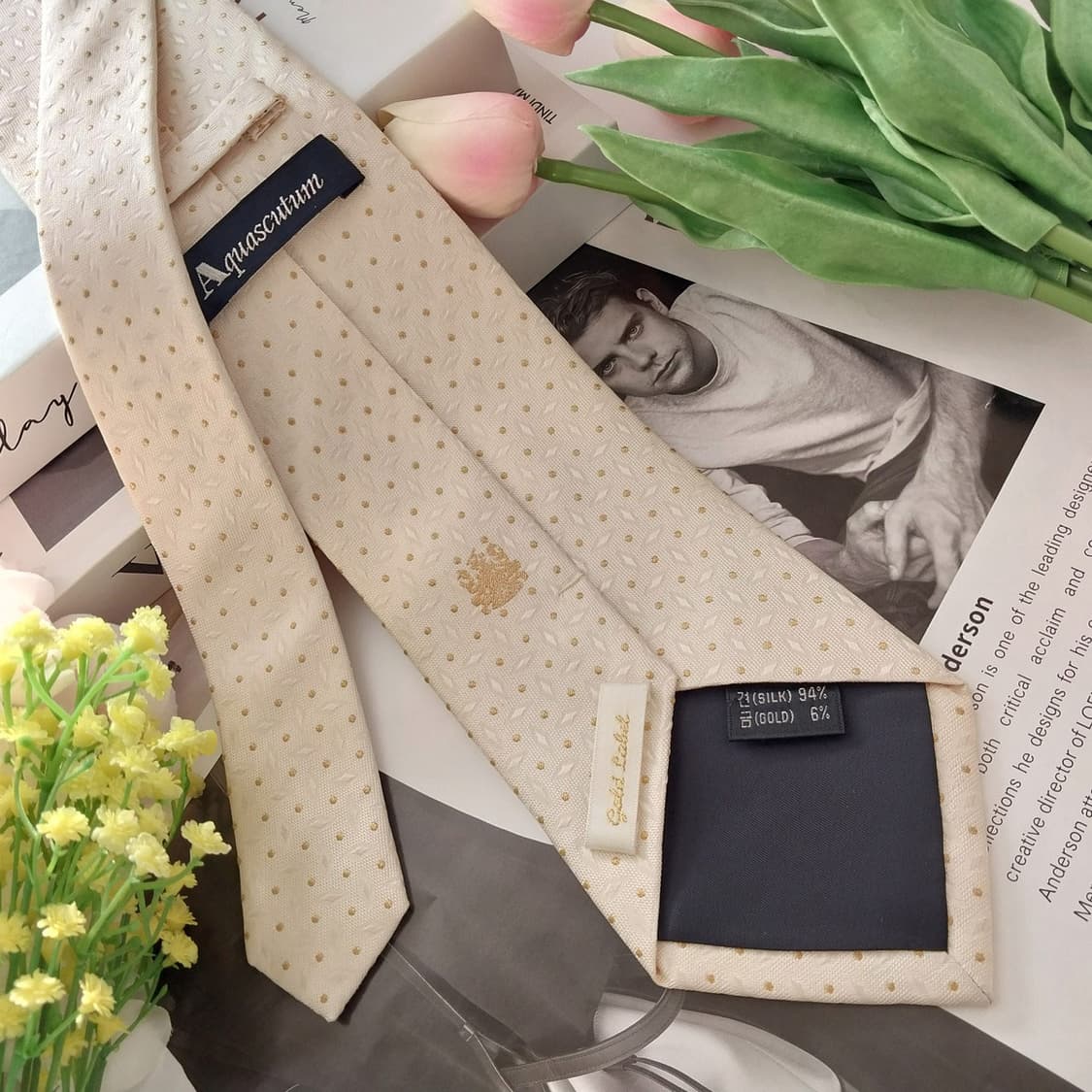 아쿠아스큐텀 실크 자수 로고 넥타이 9.5cm A+등급 K1319
 상품이미지5