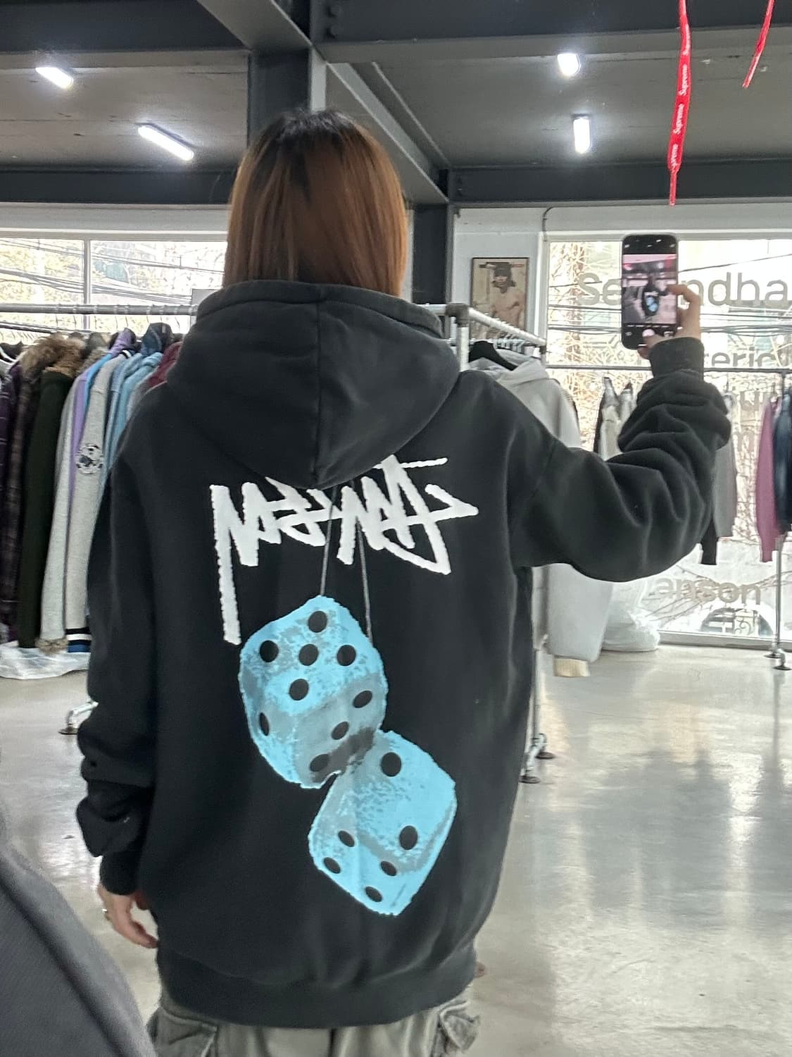 스투시 퍼지 다이스 피그먼트워시드 후드티 블랙 상품이미지1