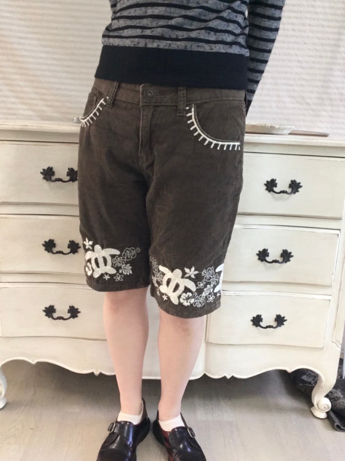 jpn vintage 브라운 보헤미안 자수 코듀로이 버뮤다 팬츠 y2k  상품이미지4