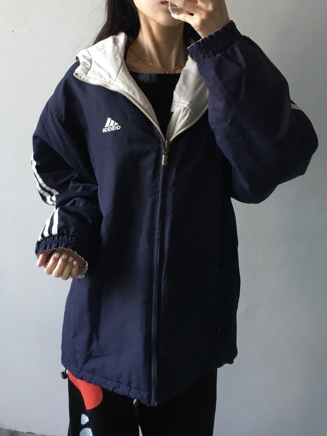 아디다스 가슴로고 삼선 바람막이 후드자켓 상품이미지2