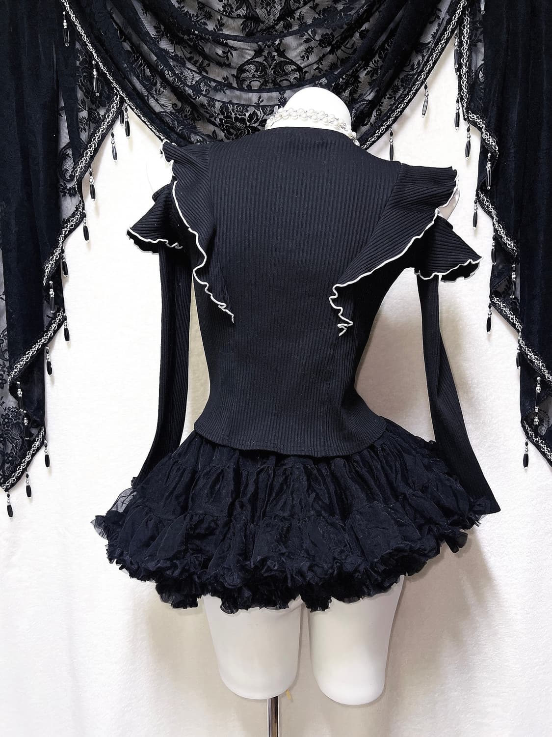 로맨틱갸루 고딕 고스로리 프릴 러플 숄더트임 로걀탑 공겜여주 핀터 세라 상품이미지8