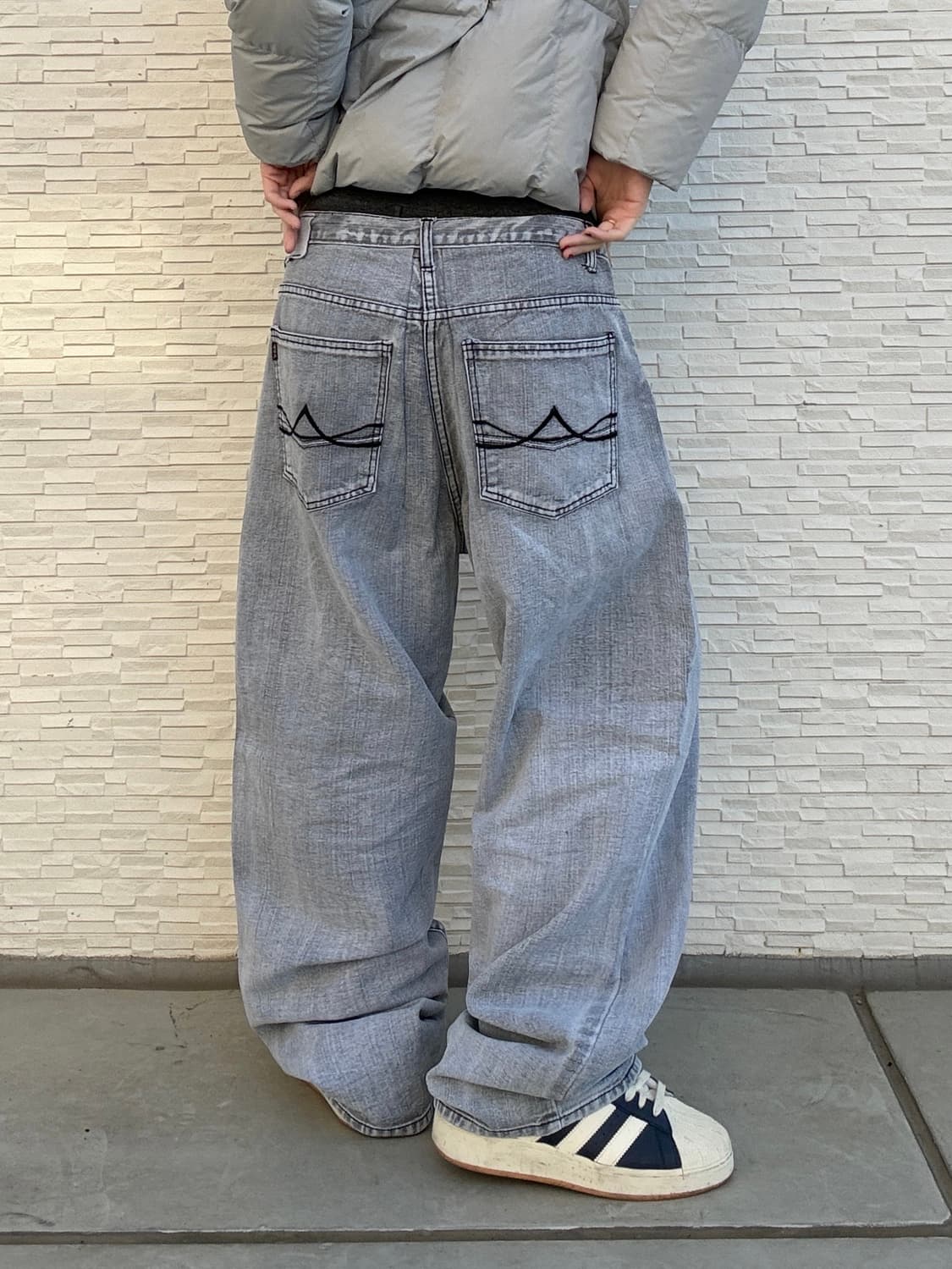 90s IZCO 올드스쿨 라이트그레이 오버 와이드 데님 팬츠 상품이미지3