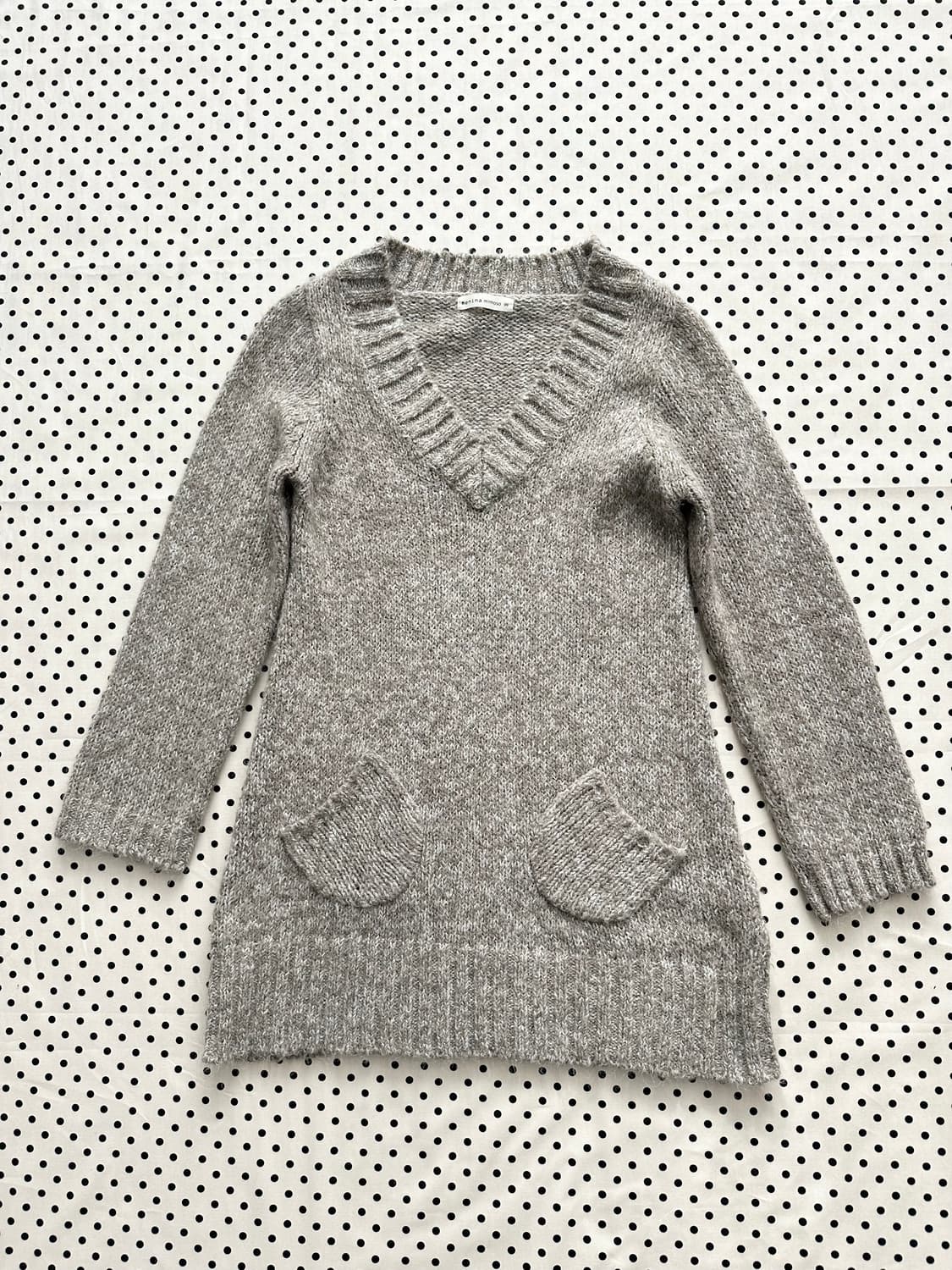 jpn 베이지 포켓 브이넥니트 하구미 스즈코 히피 모리걸 상품이미지1