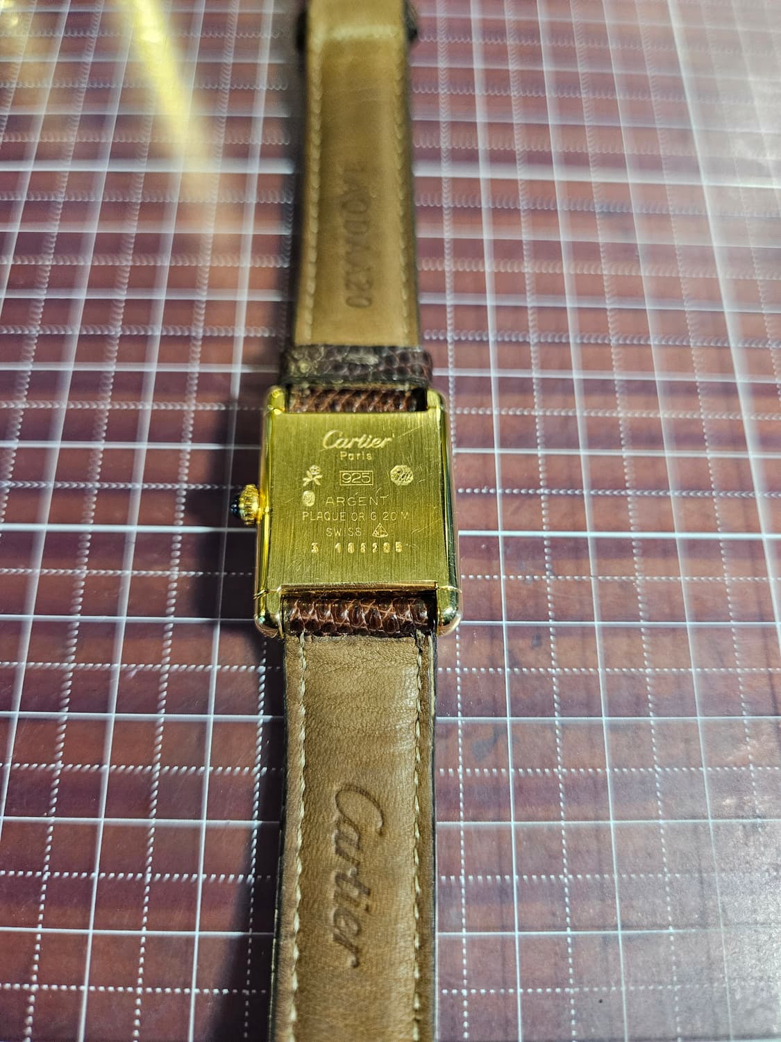 까르띠에 빈티지 머스트 탱크 925실버 18k금장 브라운 가죽 시계 수동 상품이미지5