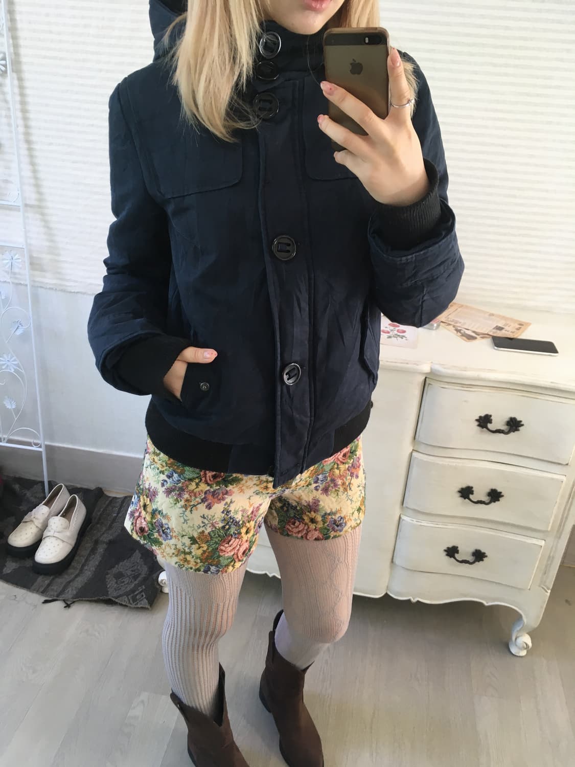 navy button hood down blouson 상품이미지5