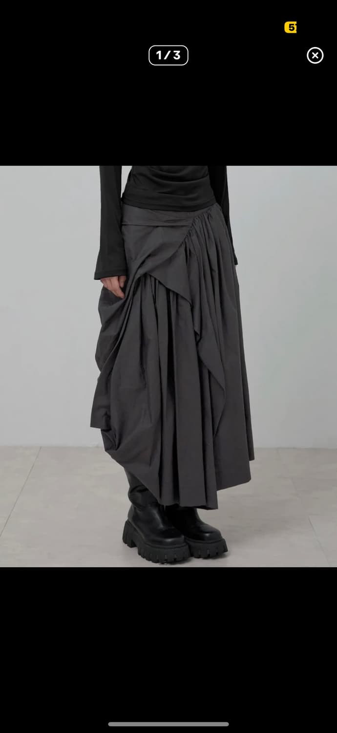 플레어업 드레이프 레이어드 스커트 차콜 상품이미지1