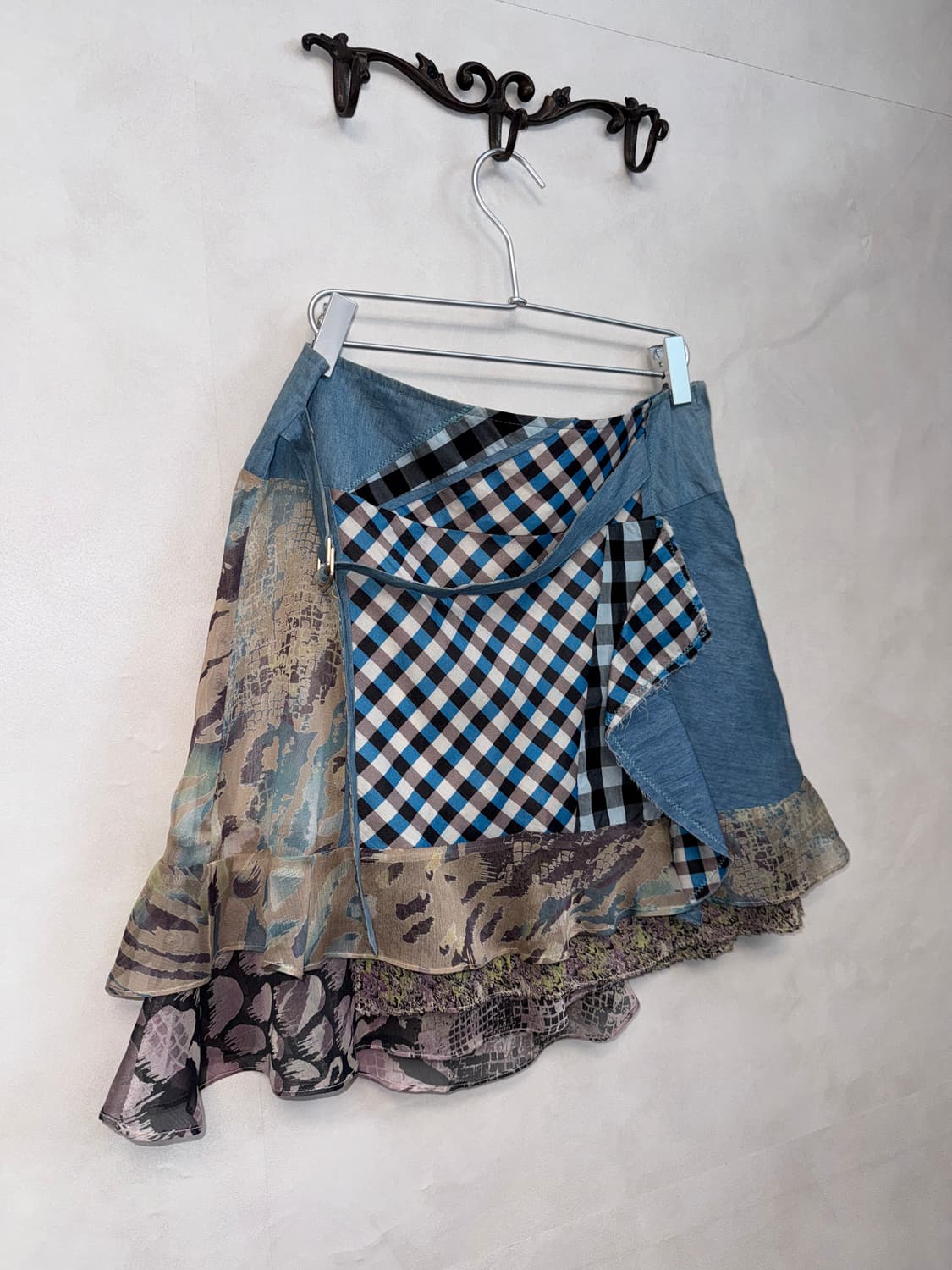 BNX denim check chiffon python patch sk 상품이미지2
