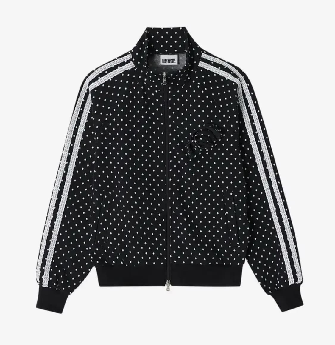 크랭크 로즈 도트 트랙자켓 집업 블랙 장미 코사지 상품이미지1