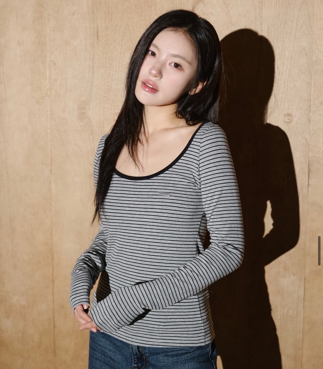 스트라이프 컬러레이션 롱 슬리브 [그레이] 상품이미지2