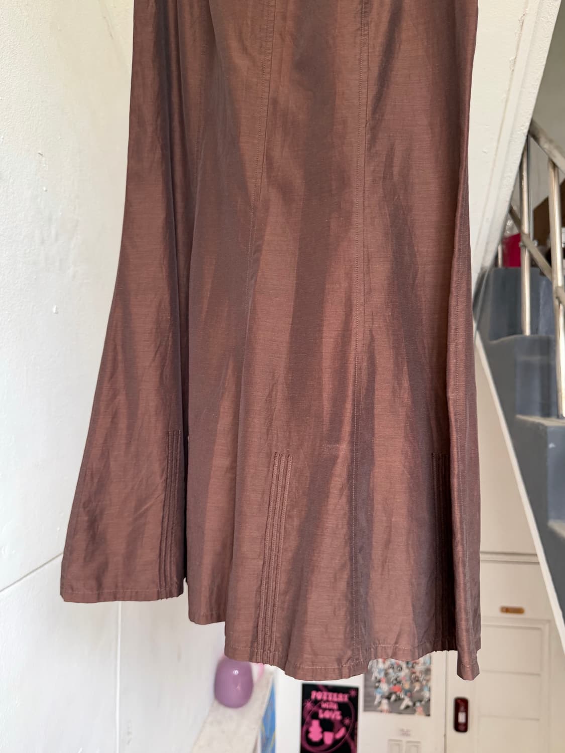 실크 100% 브라운 롱스커트 상품이미지3