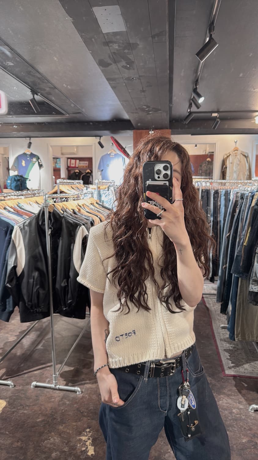 FOETO 포에토 로고 아이보리 반팔 니트 집업 가디건 F 상품이미지7