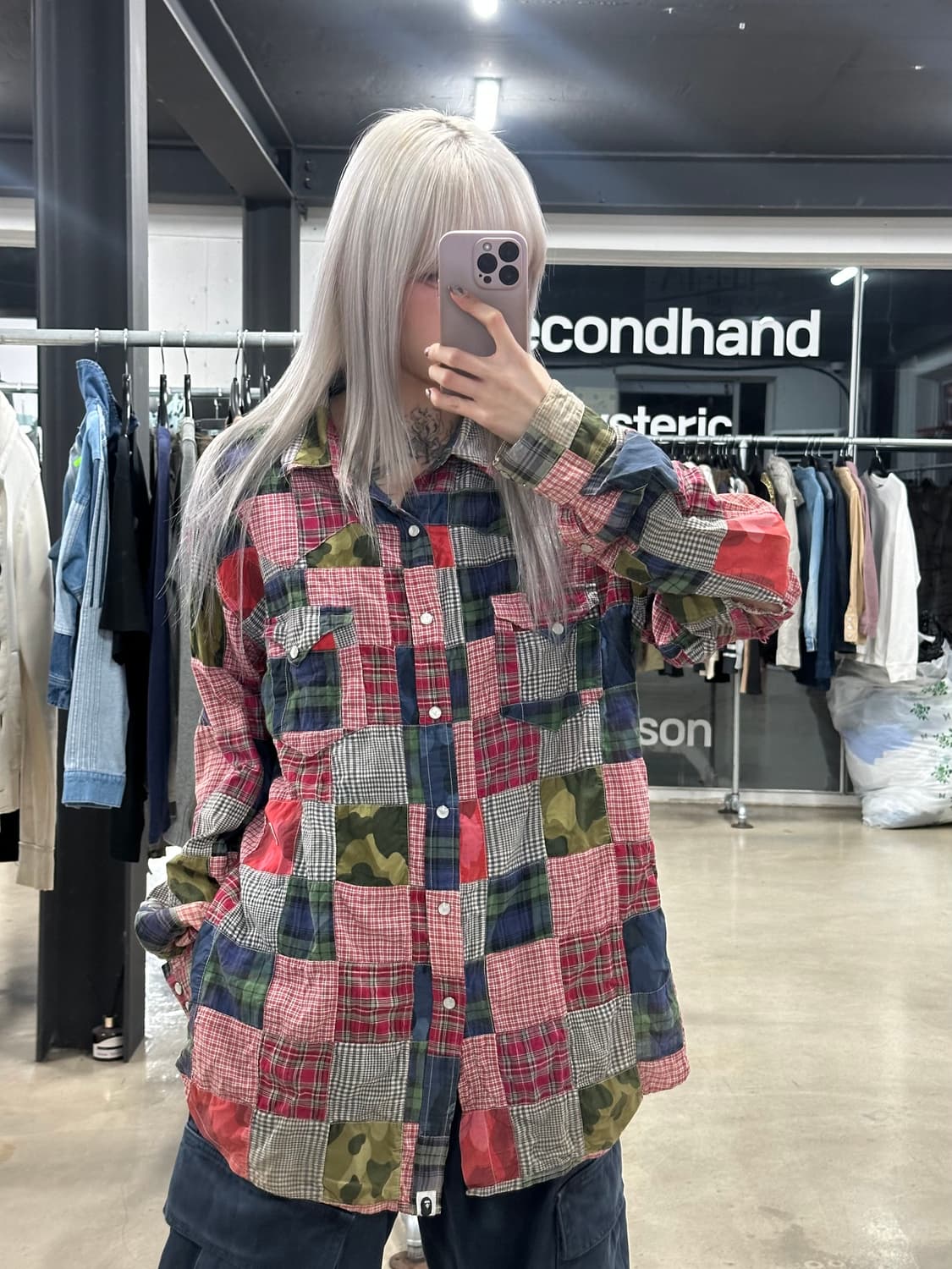 베이프 패치워크 긴팔 셔츠 상품이미지3