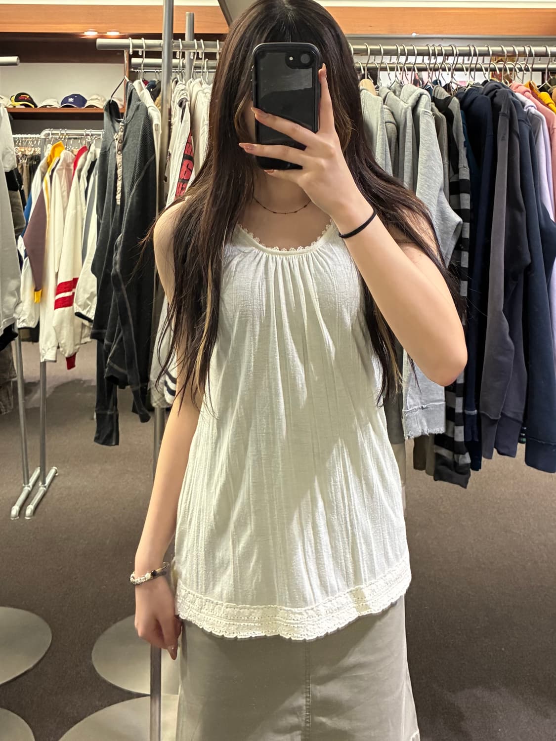 M)Japanese vintage 여성 레이스 디테일 슬리브리스 상품이미지2