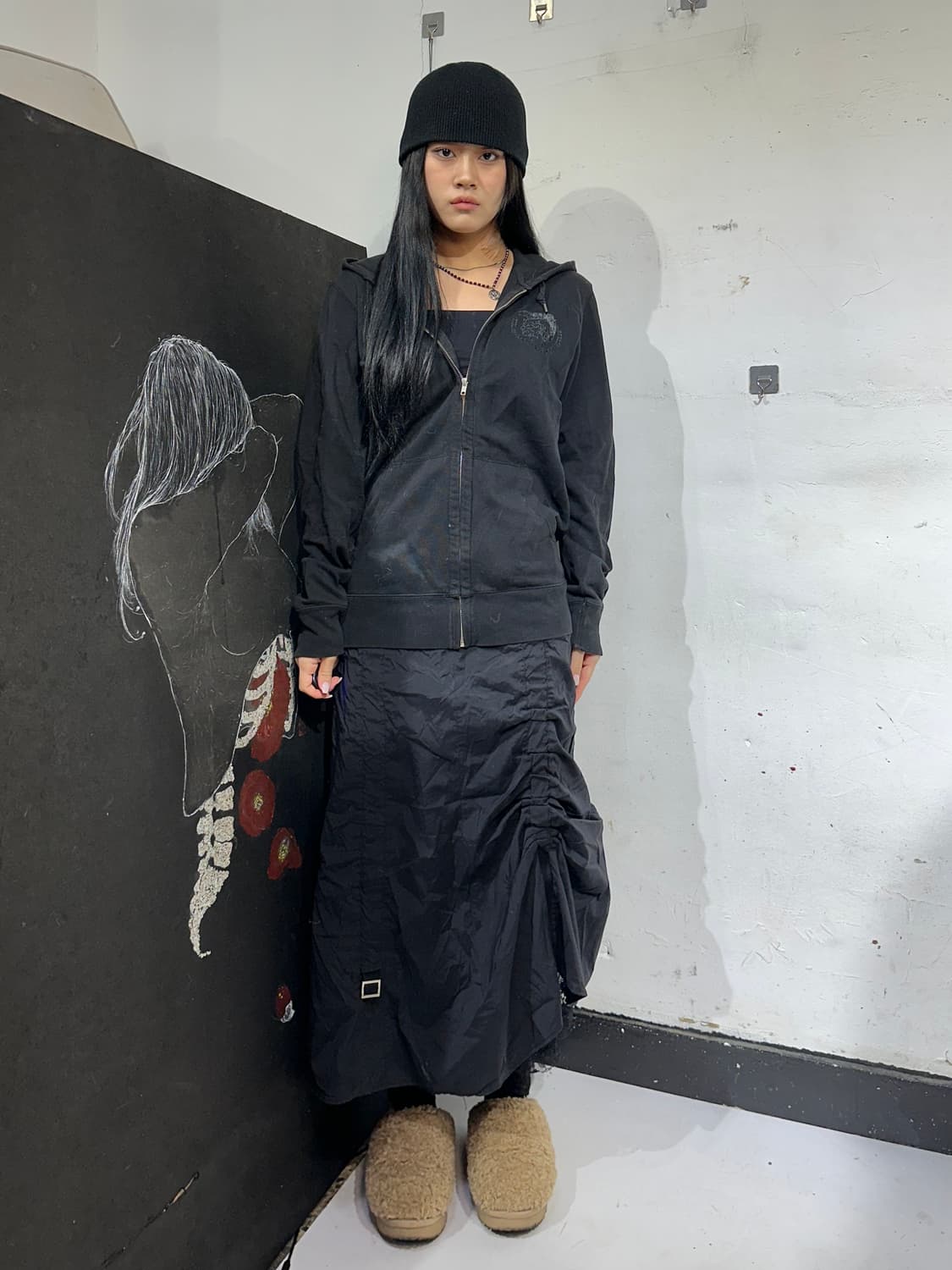 디젤 고딕 프린팅 오버핏 블랙 후드집업 져지 S 상품이미지1