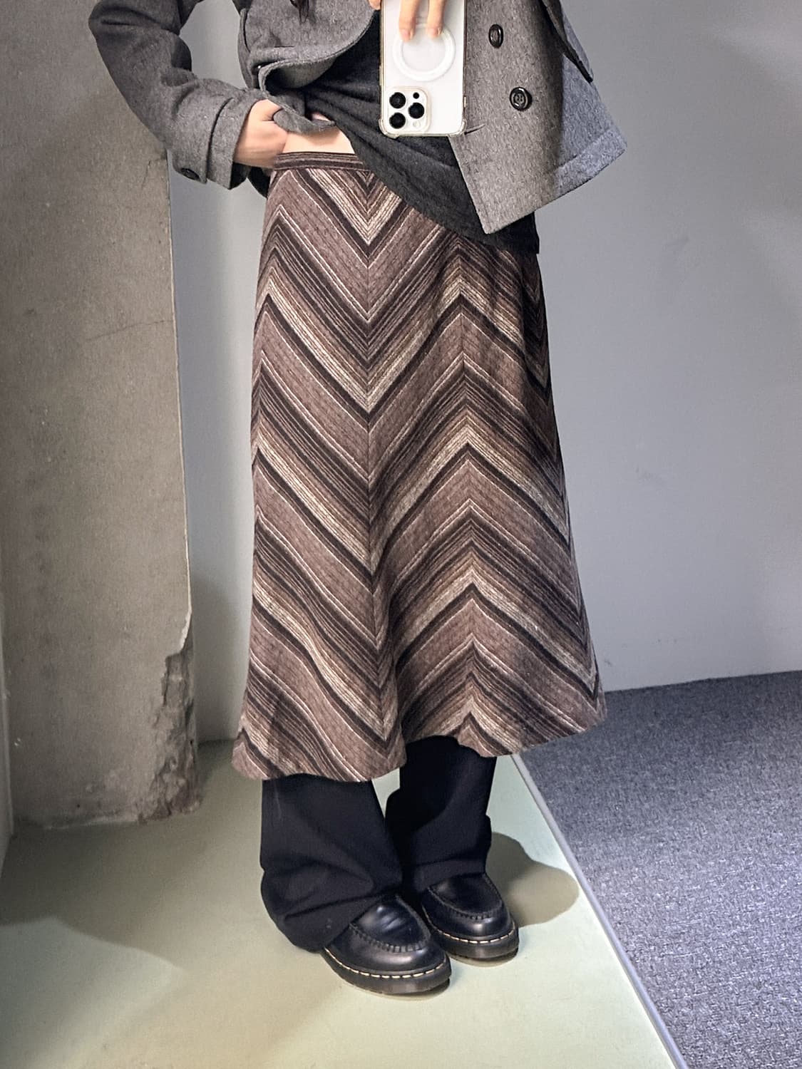 brown stripes pattern skirt 상품이미지2