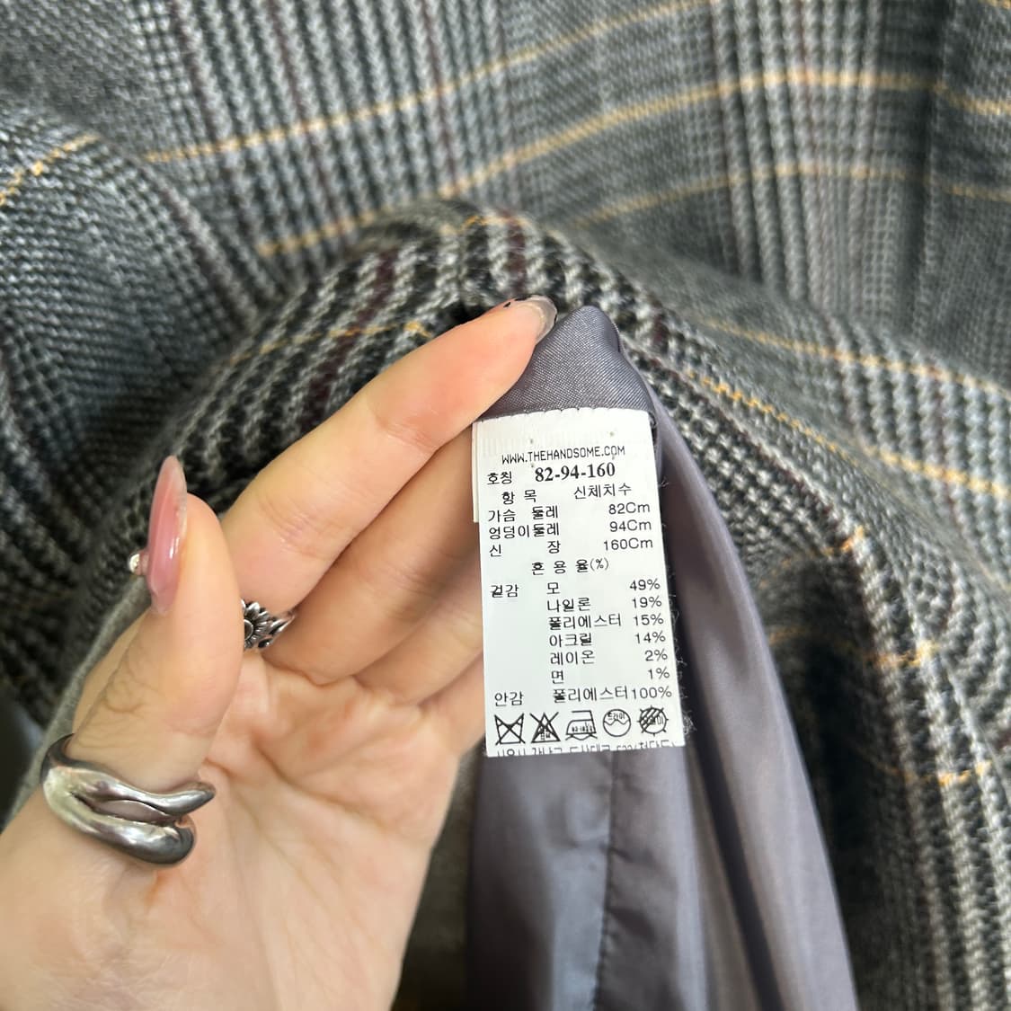 한섬 SJSJ 체크 핸드메이드 코트 55  상품이미지5