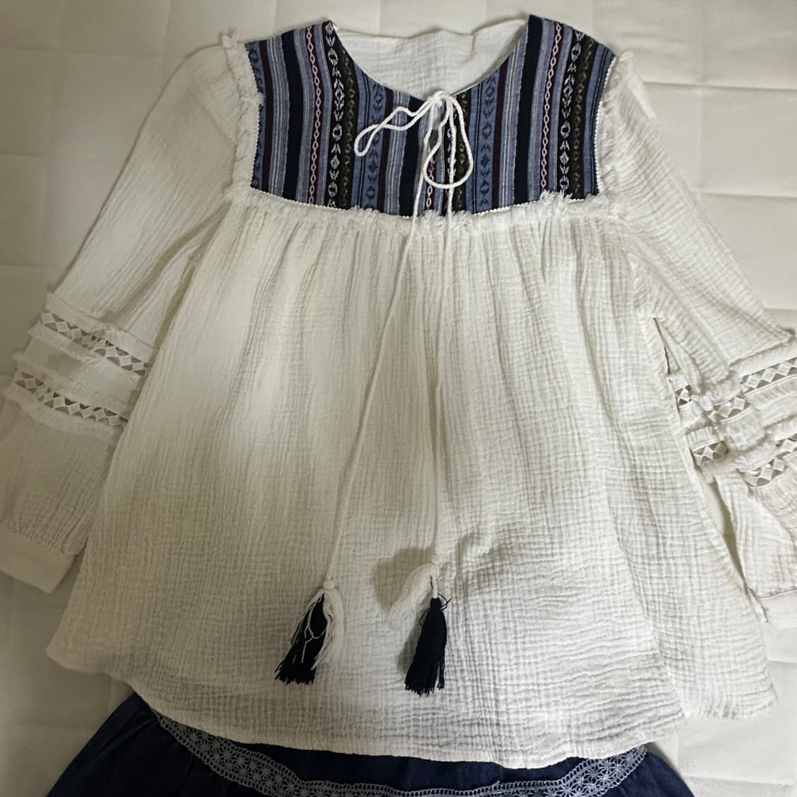 모리 블라우스 엑시즈팜 데님큐롯치마 세트 상품이미지2