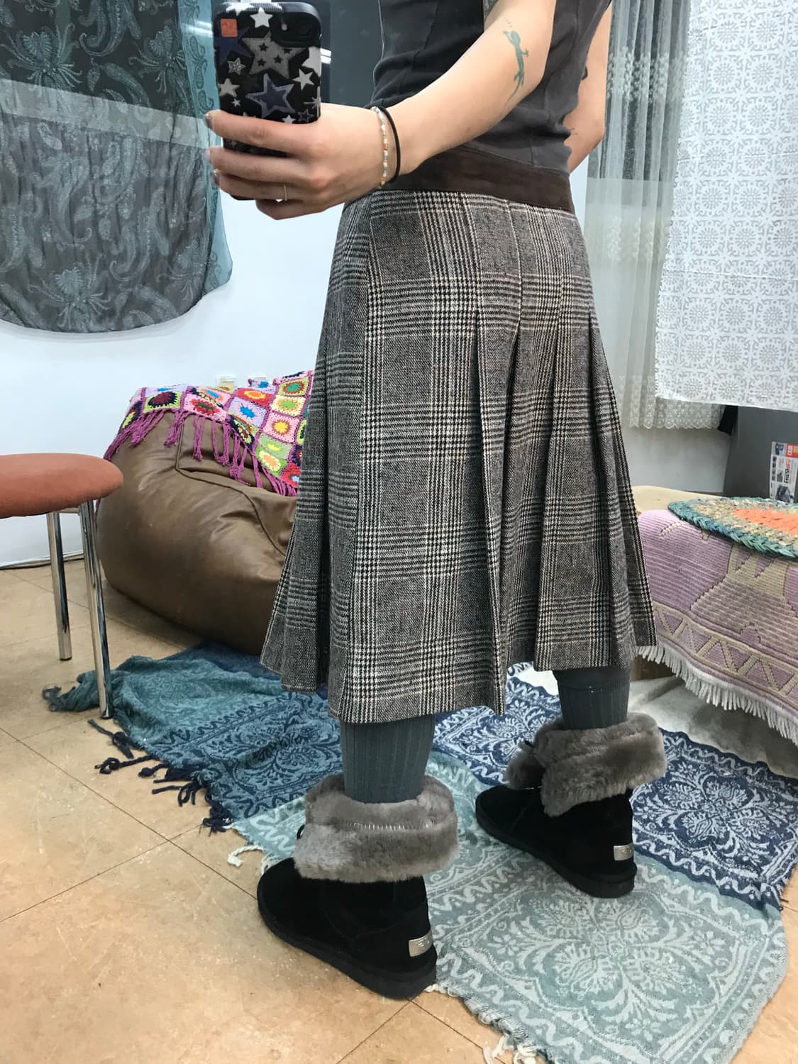 빈티지 여성 체크 모직 미디스커트  상품이미지2