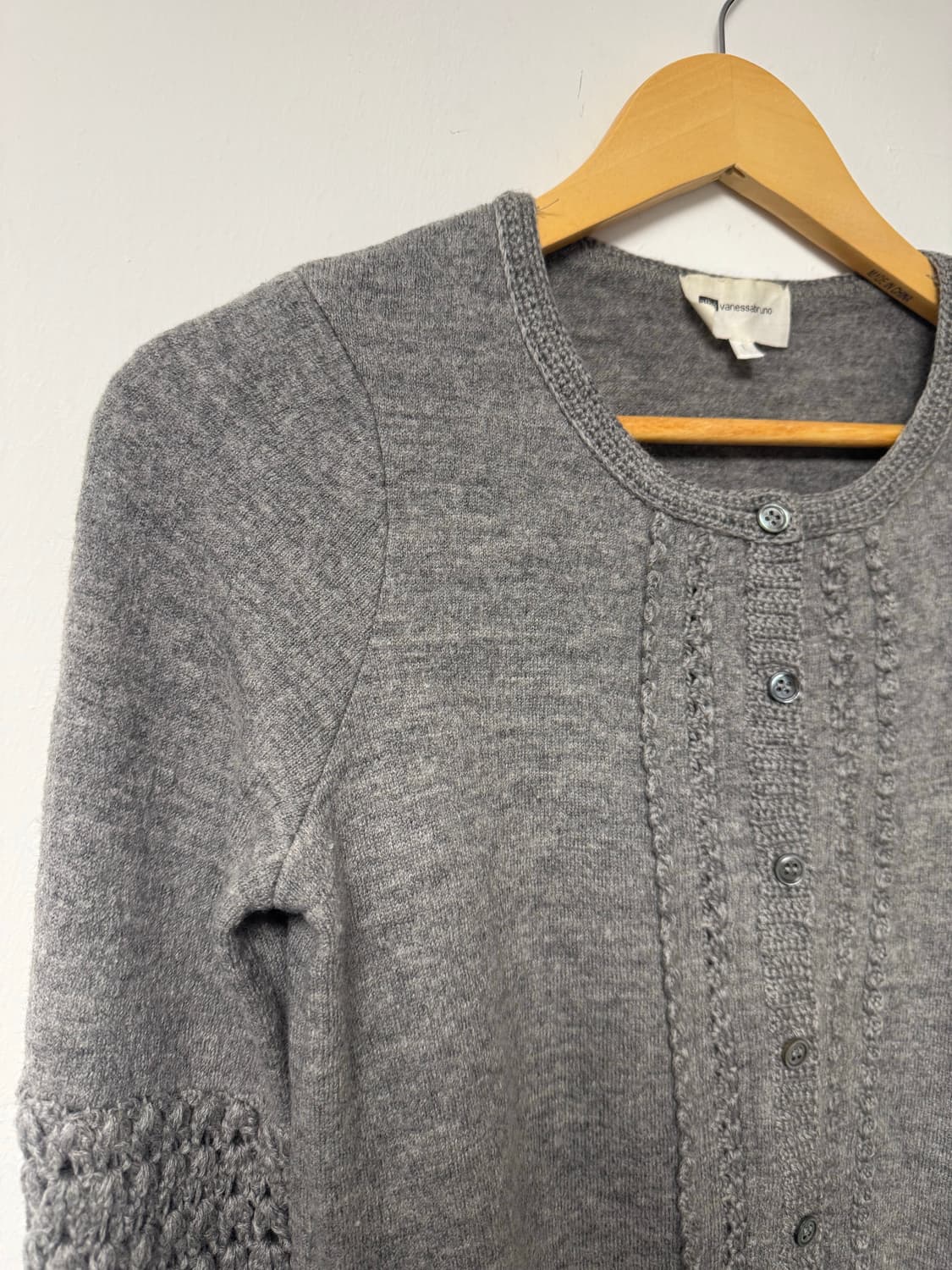 아떼 바네사브루노 벌룬 그레이 짜임 패턴 울 니트 가디건 S 상품이미지3