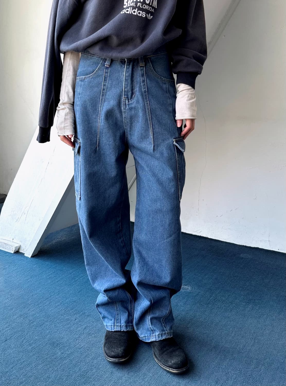 Utility design denim easy cargo pants 상품이미지8
