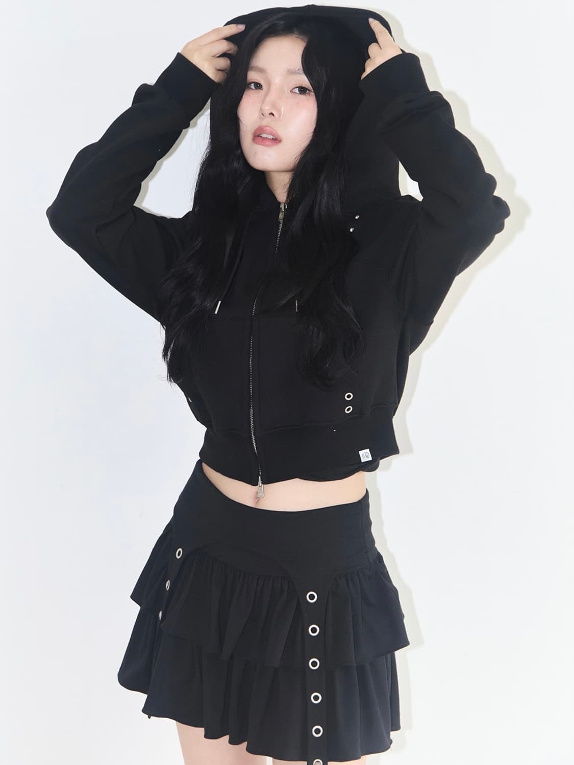 일리고 스터드 후드집업 + 캉캉 레이어드 립 스커트 세트 상품이미지1