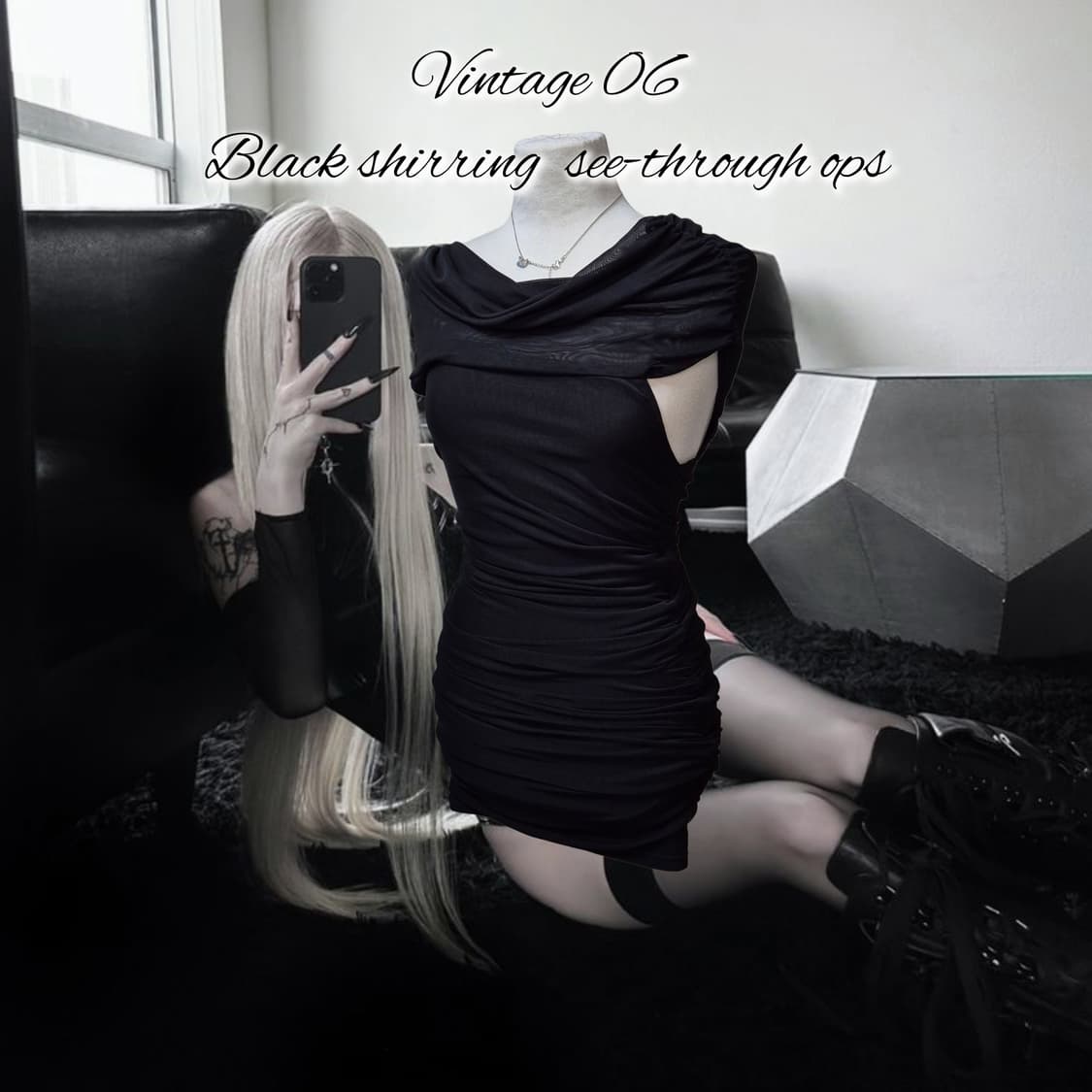 Vintage 06 Black shirring see-through op 상품이미지1