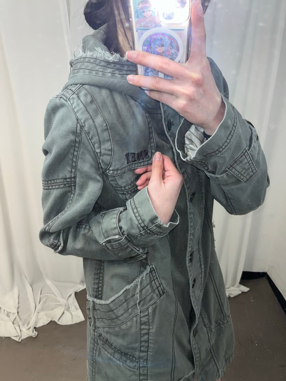 Smex 00‘s 카키 그런지 후드 야상 상품이미지7