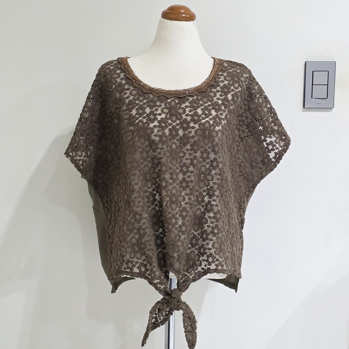 엑시즈팜 일본빈티지)딥그린카키 스즈코모리걸 레이어드 니트시스루블라우스 상품이미지2