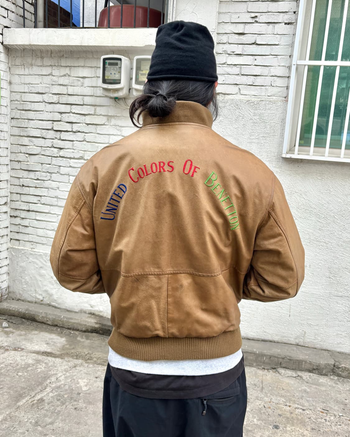 1991 베네통 레더 봄버 자켓 상품이미지1