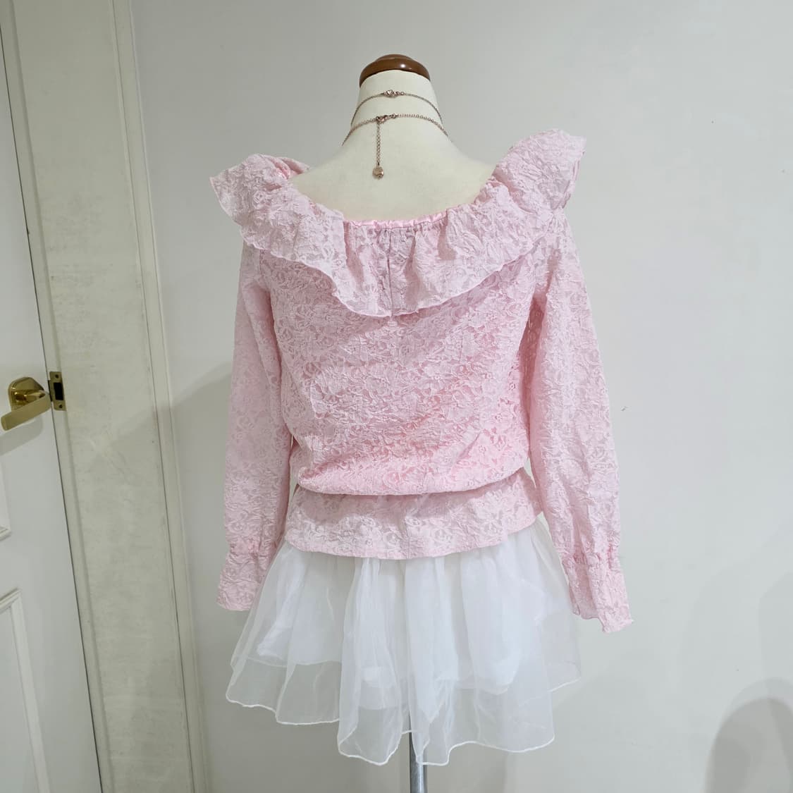 세실맥비 일본빈티지)핑크 딸기우유 히메카지갸루 레이스 오프숄더블라우스 상품이미지6