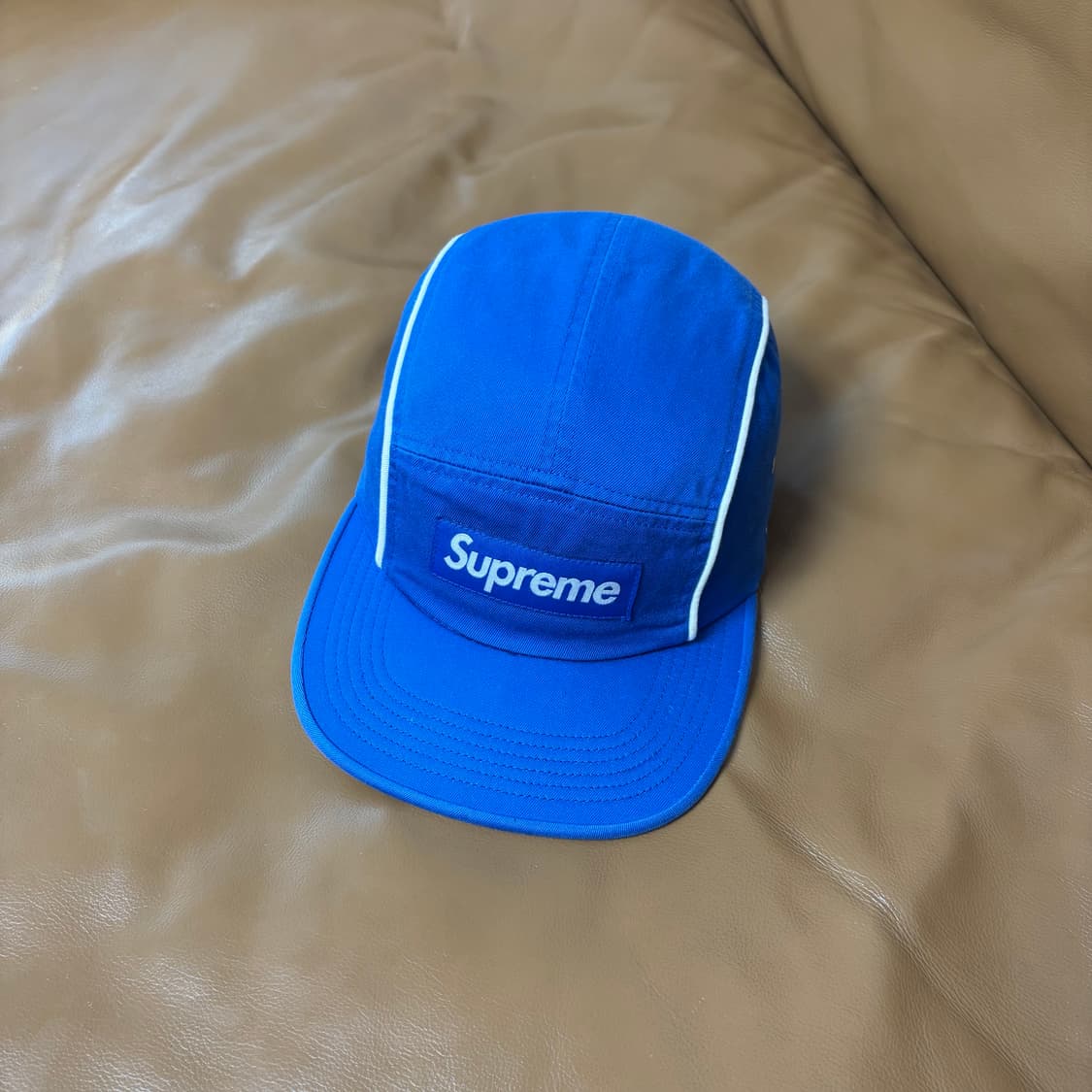 슈프림 캠프캡 모자 박스로고 파이핑 블루 상품이미지1