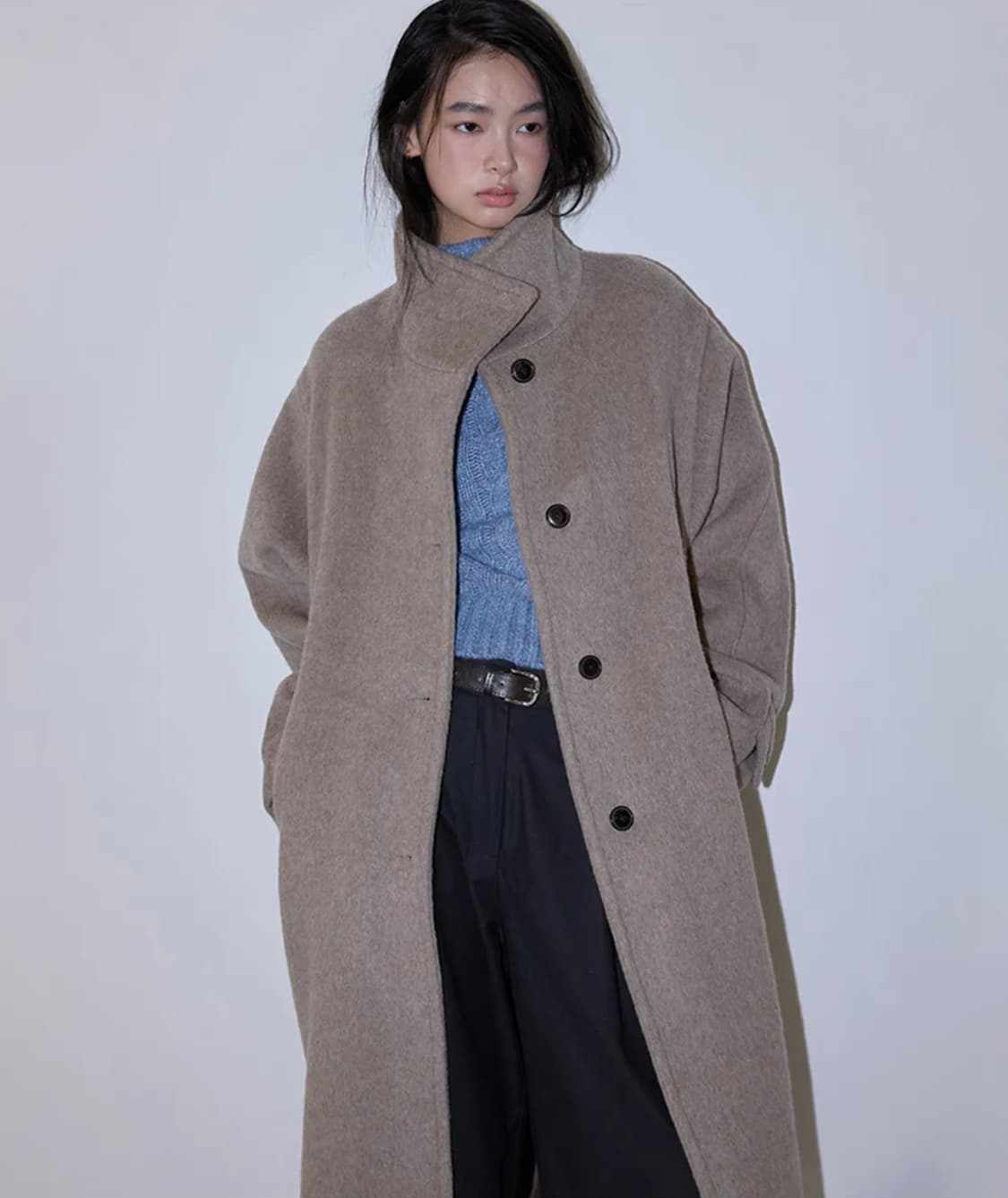 미치코런던 코시노 벨티드 발마칸 울 코트 오트 베이지 상품이미지1