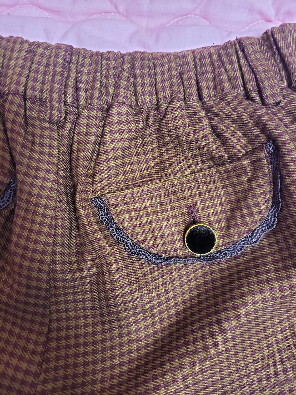 급처상태좋음!액시즈팜 레이스 자수 하운드투스 체크 반바지 리즈리사st 상품이미지5