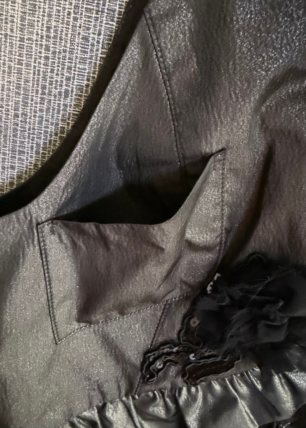 지주 ZIZOU 다크 그레이 메탈릭 프릴 셔링 베스트 조끼 77사이즈 상품이미지4