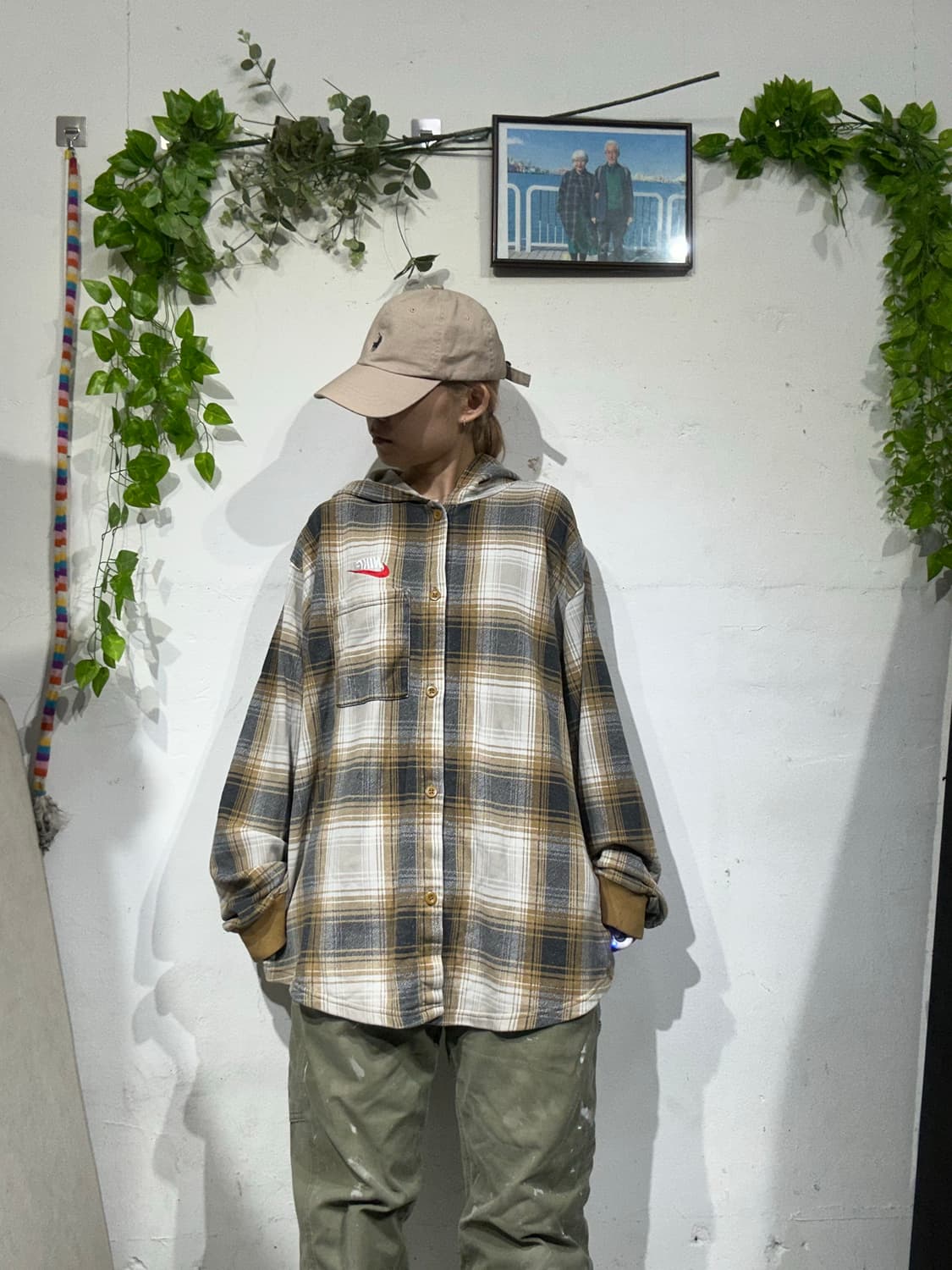 나이키 브라운 슈프림 로고 체크 자켓 XL 상품이미지2