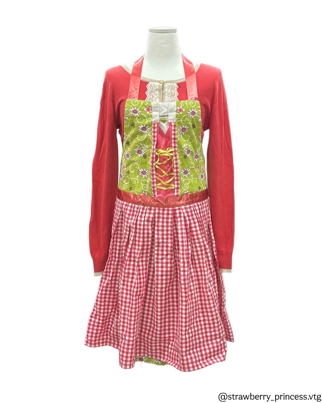 딸기체크 에이프런 원피스 일본 빈티지 상품이미지2