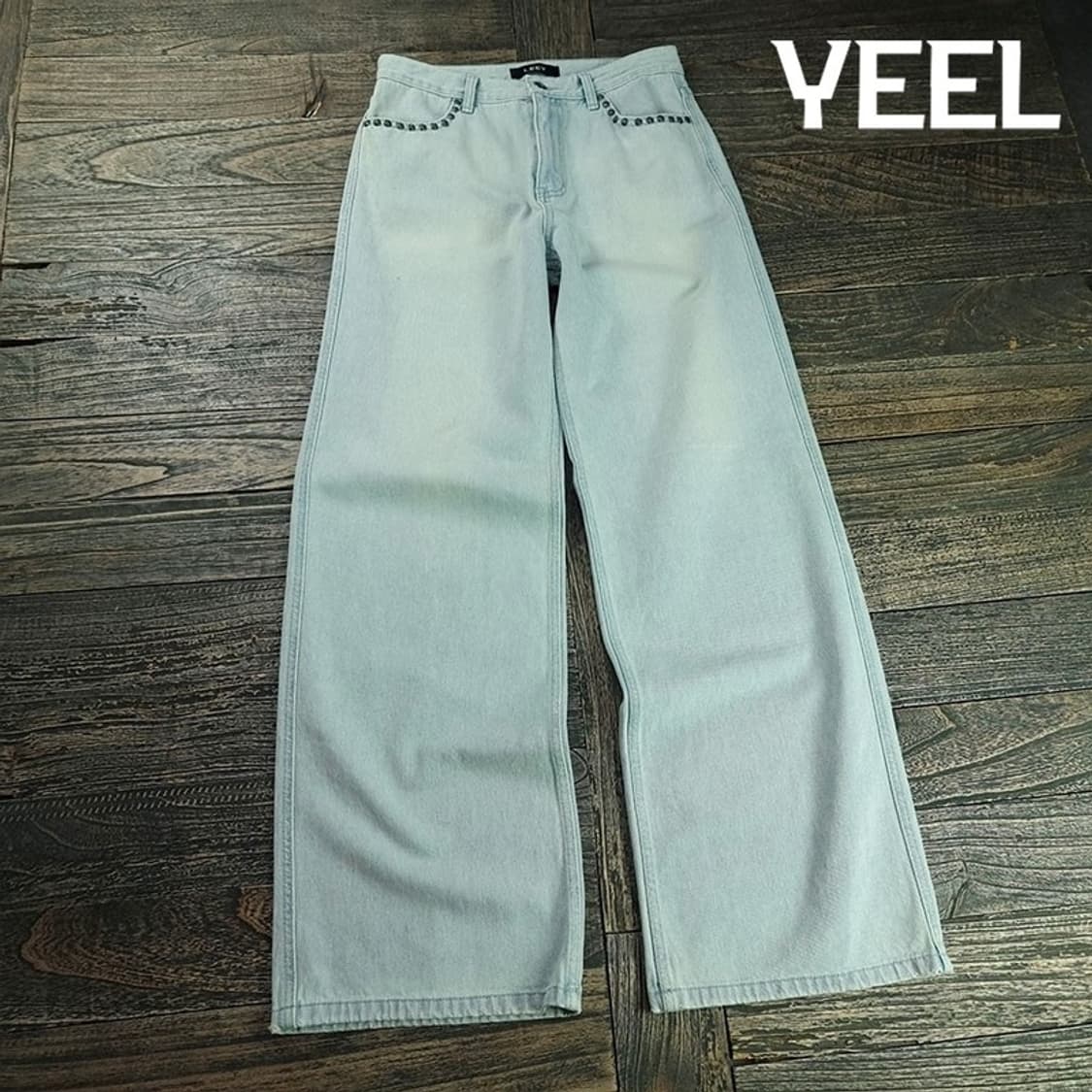 [LEEY YEEL] 아이스워싱 스터드 리벳 와이드 데님팬츠 M19814 상품이미지1