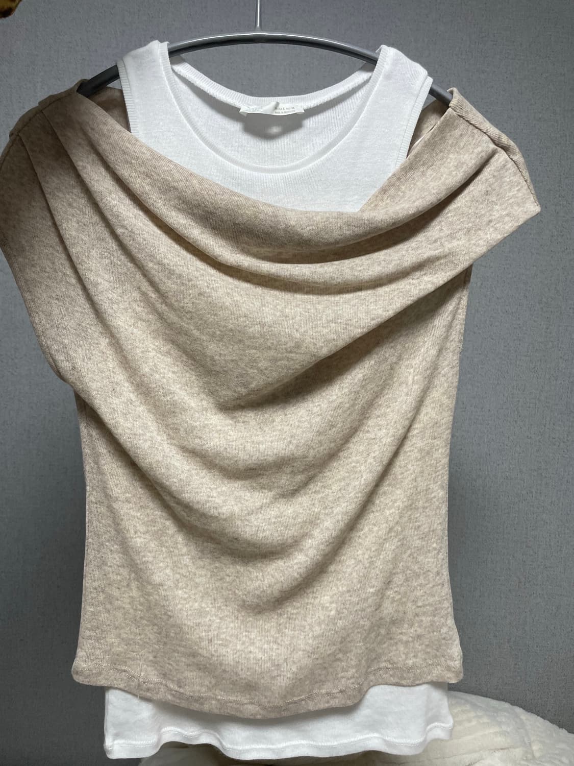 자라 zara 더블 언밸런스 티셔츠 베이지 상품이미지2