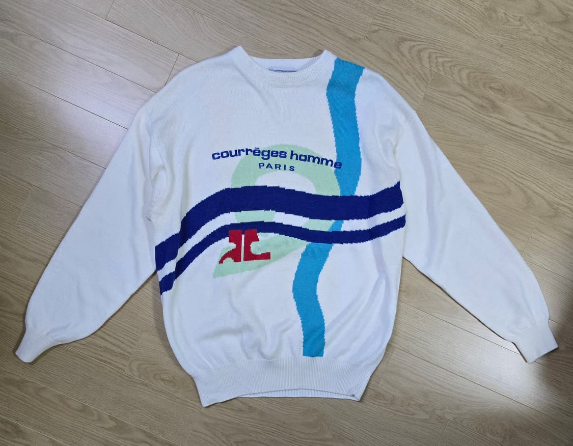 꾸레쥬 옴므 자수로고 코튼 니트 L사이즈 상품이미지3