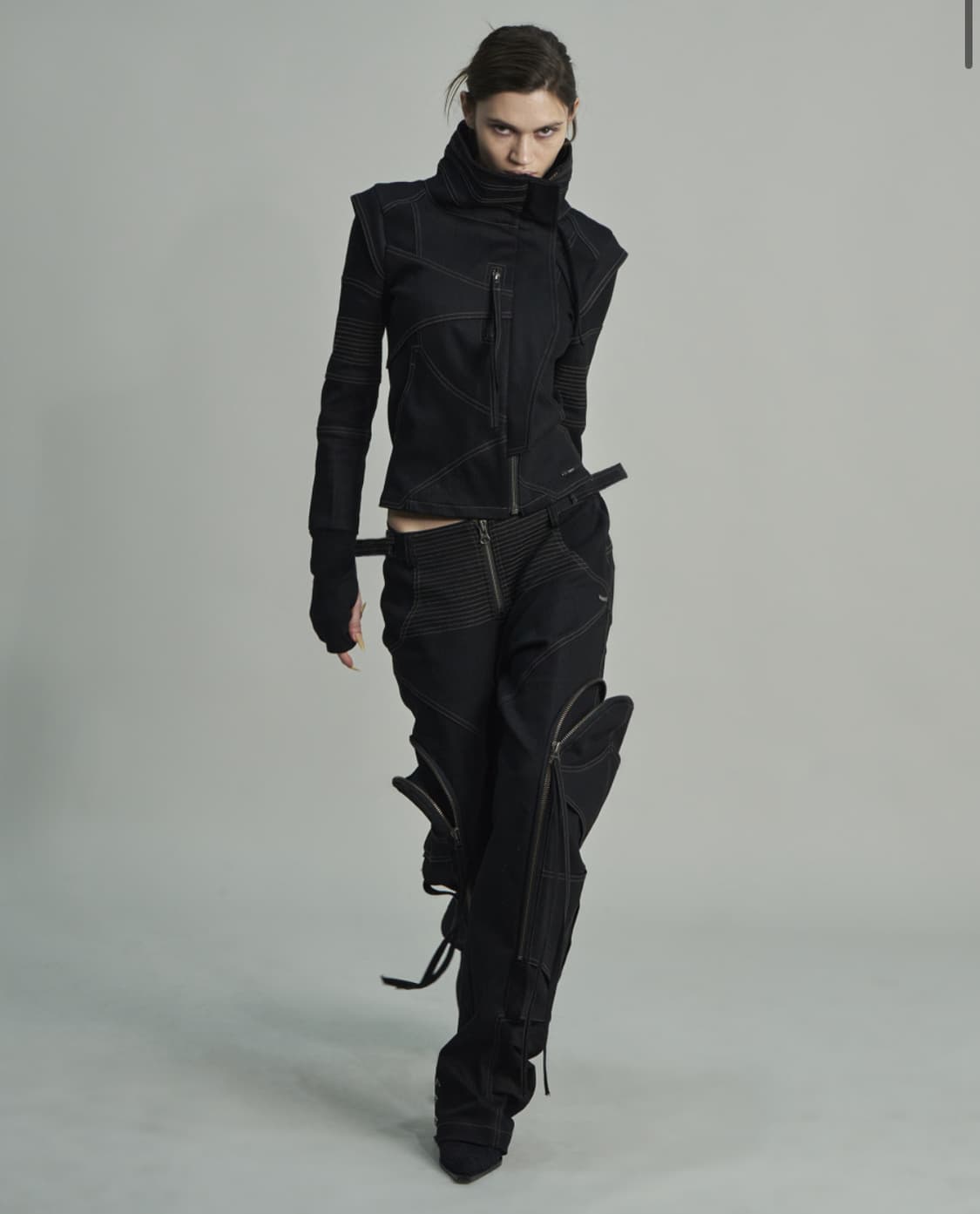 키묘 아크라인 하이넥 자켓 블랙 데님 상품이미지3