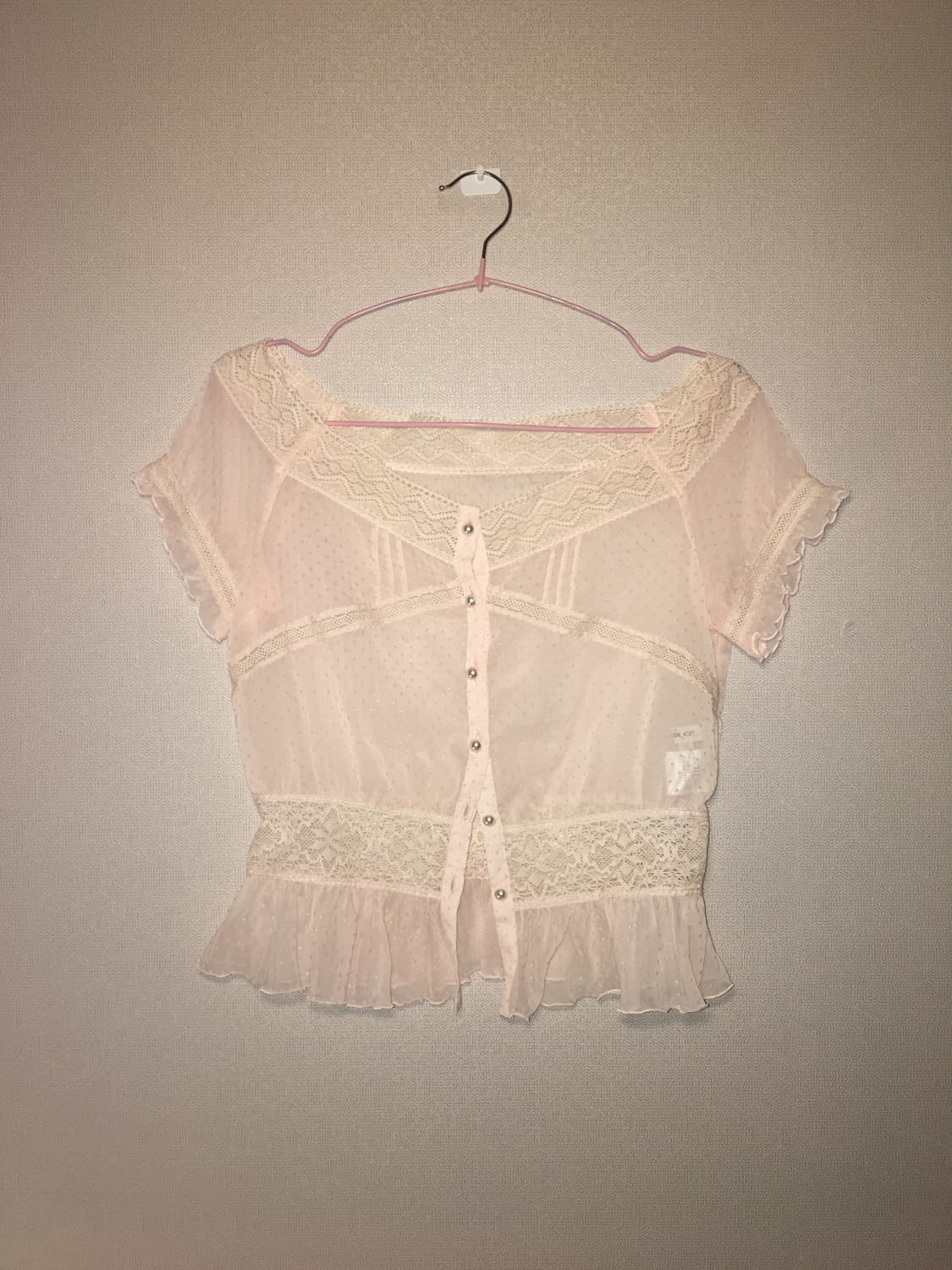 러블리 시스루 레이스 핑크 블라우스 탑 빈티지 상품이미지1