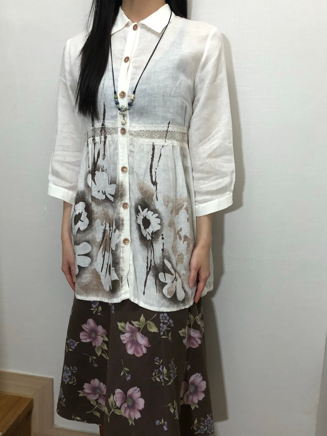 빈티지 화이트 오리엔탈 플라워 블라우스 상품이미지6