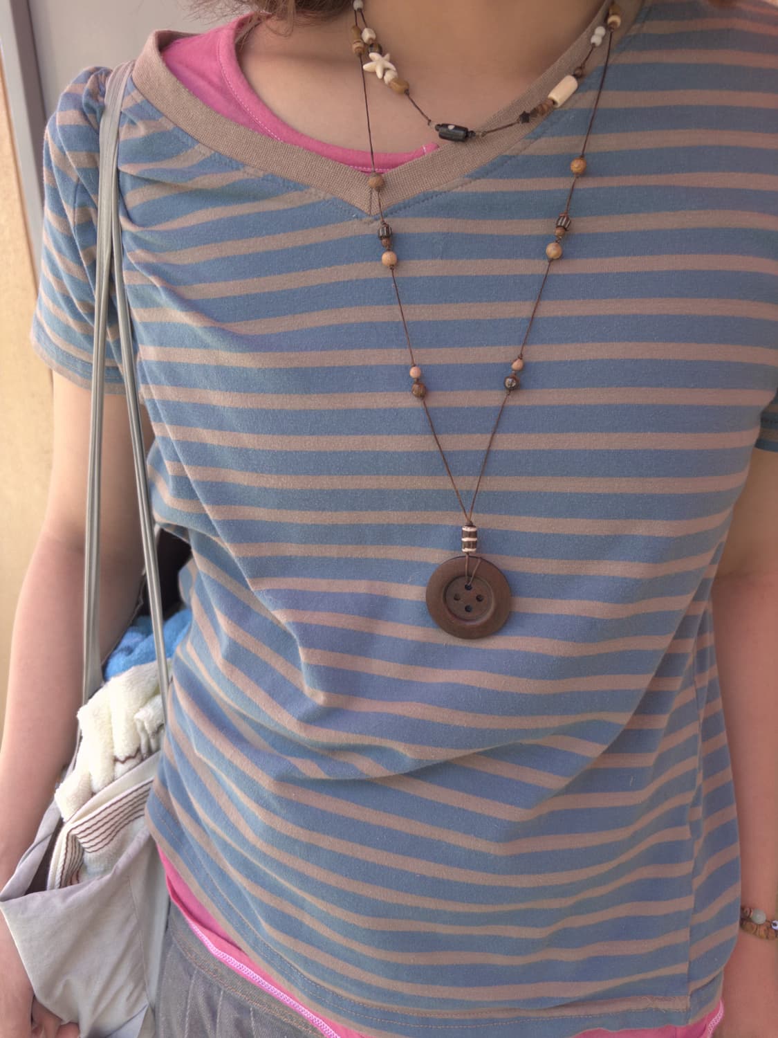stripe button necklace 스트라이프 단추 목걸이 상품이미지1