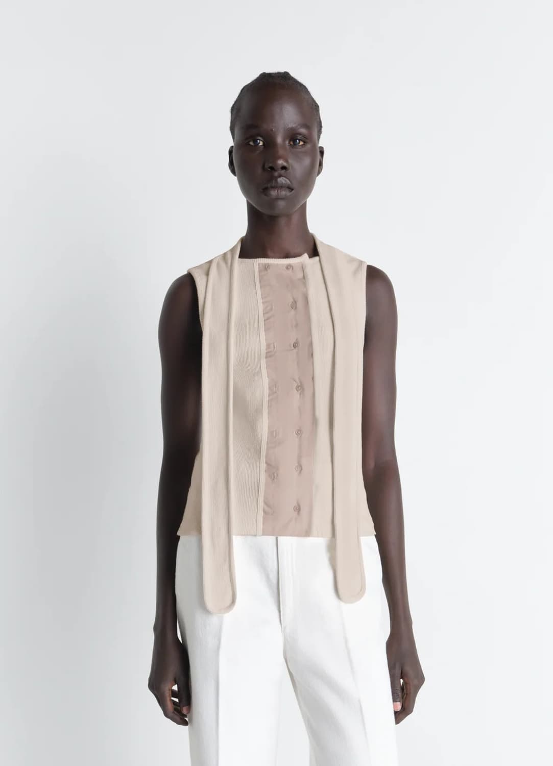 [XS,S,M]르메르 26ss 스카프 슬리브리스 니트 탑/세이지 상품이미지1