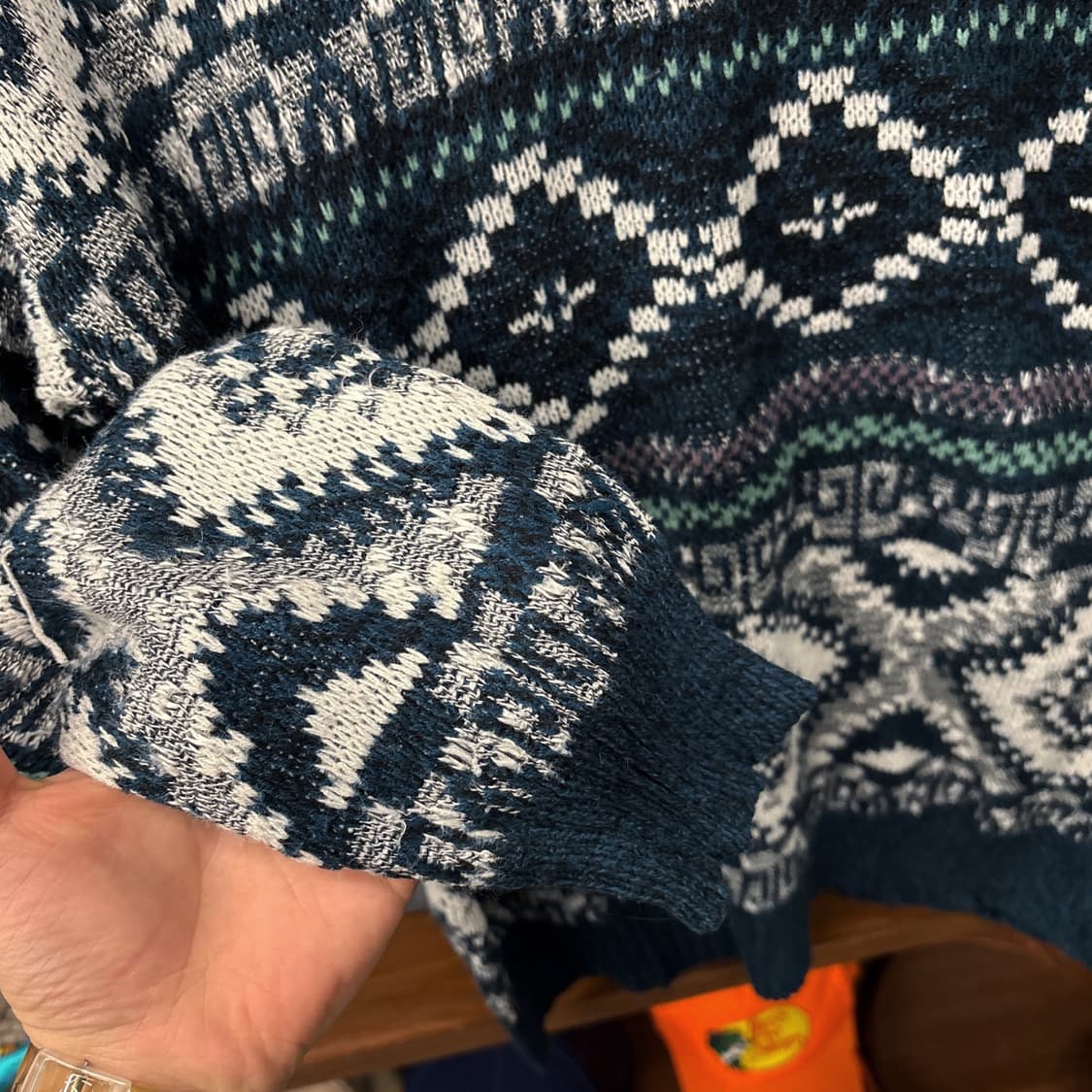90s 빈티지 페어아일 패턴 울 니트 스웨터 상품이미지4