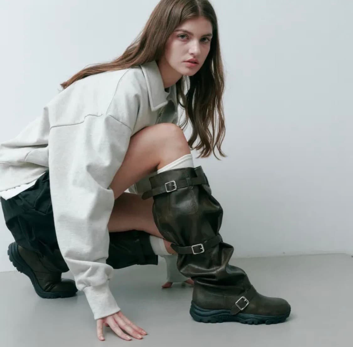 솔트앤초콜릿 피어스 와이드 롱부츠 브라운230 상품이미지1