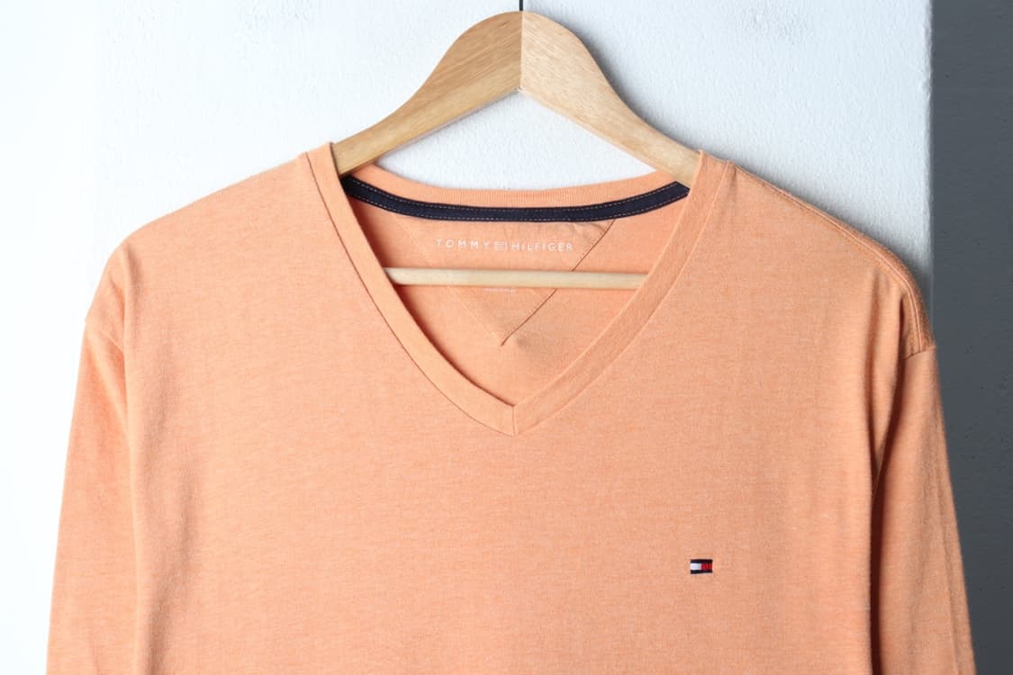 (L-XL) 타미힐피거 반팔 티셔츠 브이넥 주황 기본-H30366 상품이미지3